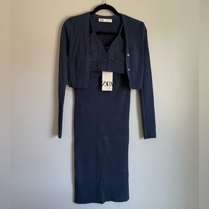 Zara - Knit 3pc matching Skirt Cardi Crop top set